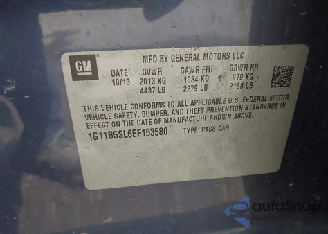 2014 Chevrolet Malibu 1Ls из США, поврежденный, VIN 1G11B5SL6EF153580